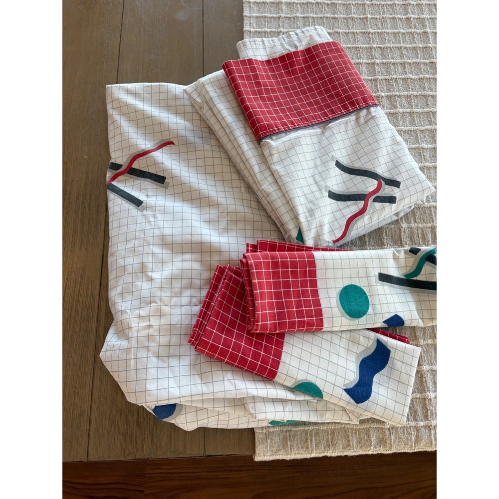 Vtg Cannon Memphis Twin Sheet Set 80s Geometric 4pc USA full house Home Alone